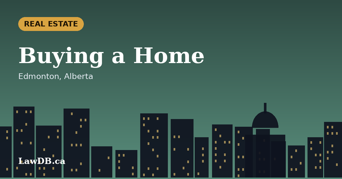 Buying a Home: illustrated cover for a LawDB guide about Edmonton, Alberta