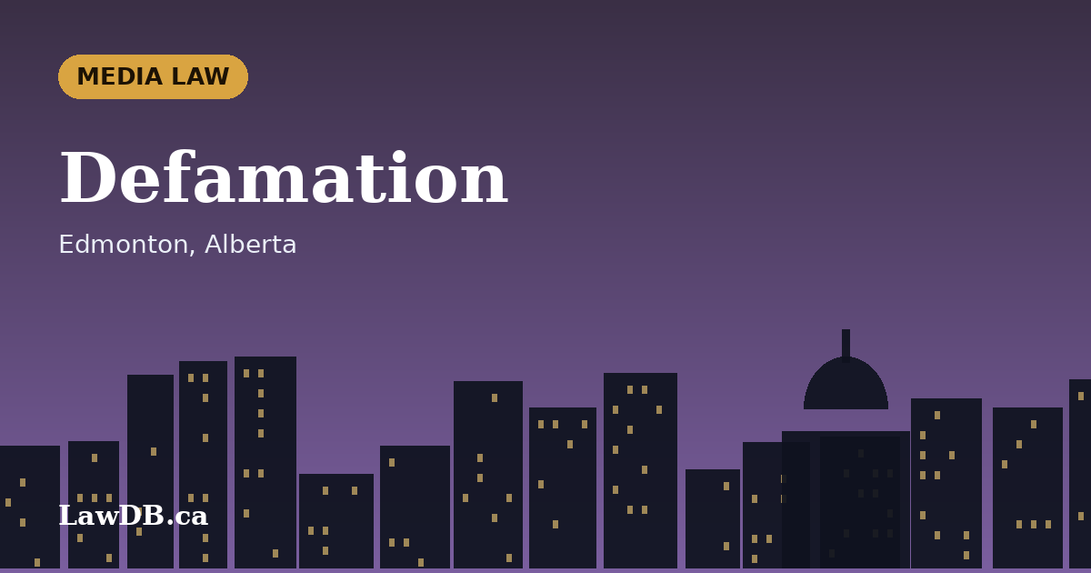 Defamation: illustrated cover for a LawDB guide about Edmonton, Alberta